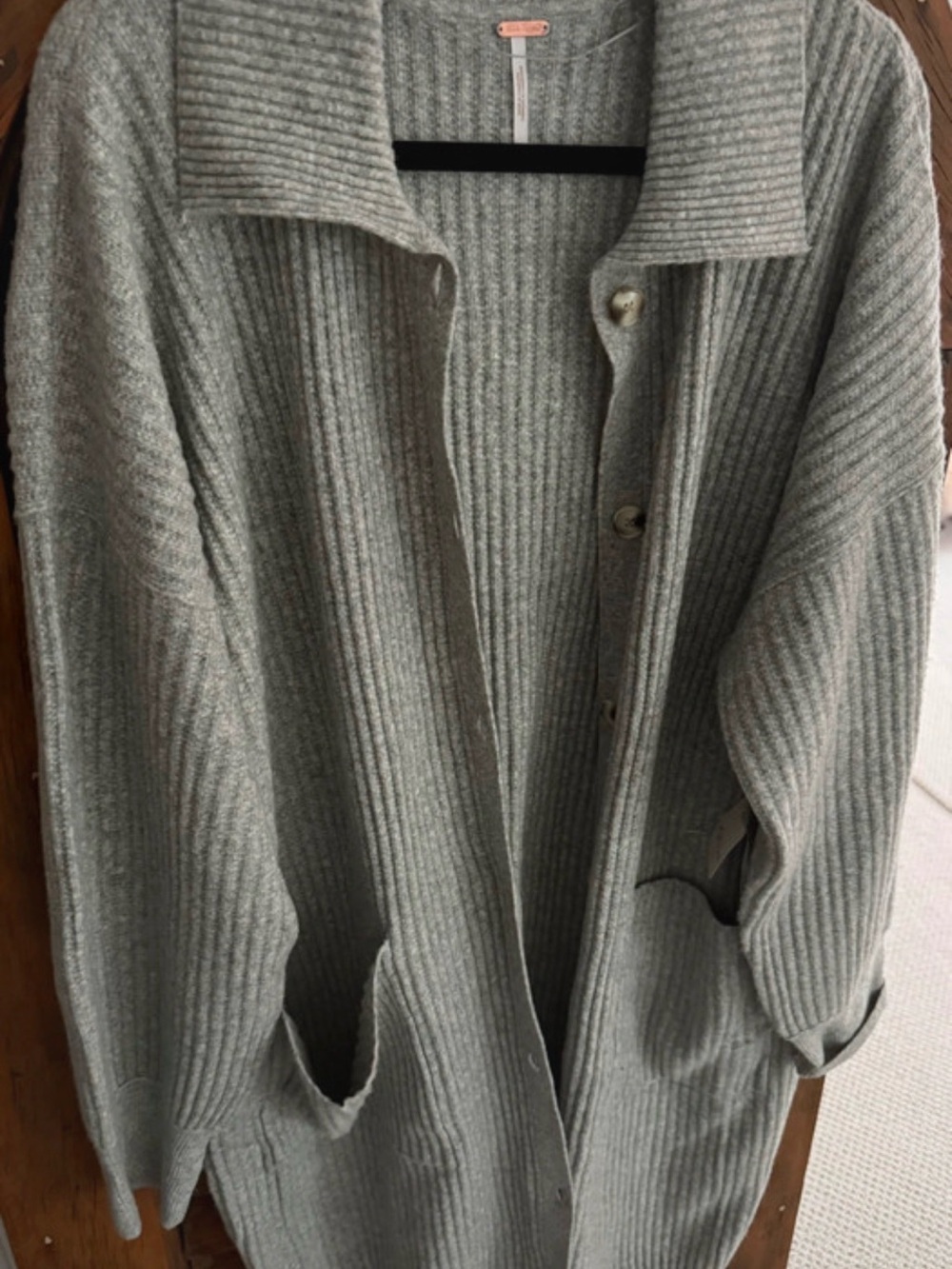 Free People Gray Sandstone Ribbed Button-Front Cardigan - Picture 8 of 8